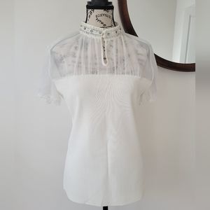 KENAR .Decorative Jewelry around Collar Blouse. White .Size M.